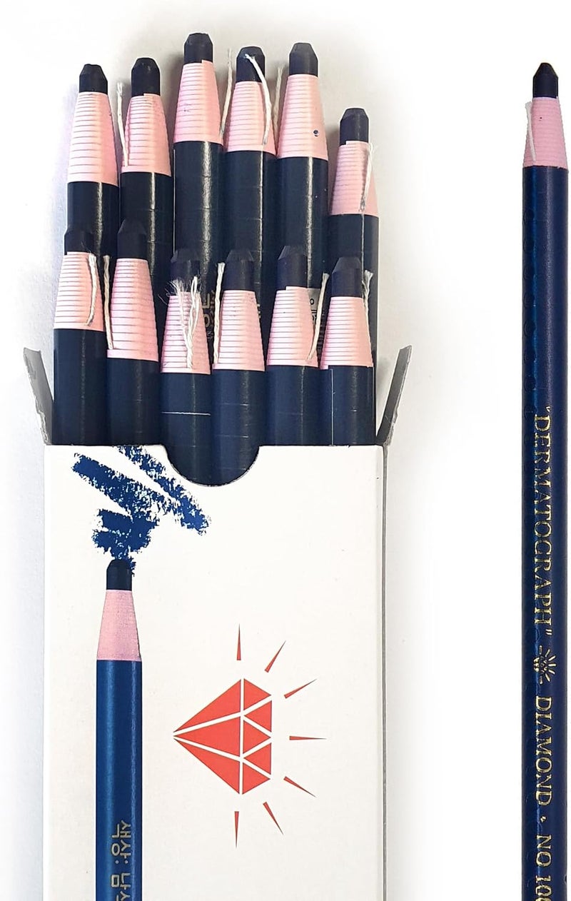 LENITH Korean Glass Markers Grease Pencils Peel-Off Type Grease Pencils/Wax Pencil for Vinyl, Metal, Skin, Paper, window glass, Checking Markers (12 Pencils) Color:Navy - Image 1